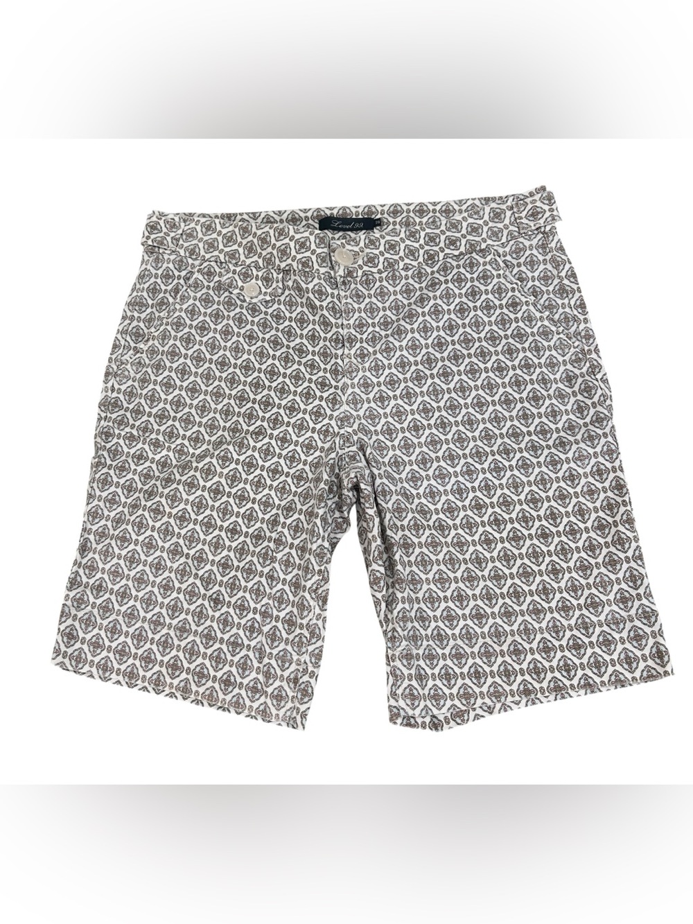 Level 99 linen blend White Shorts with Brown Geometric Print size 29